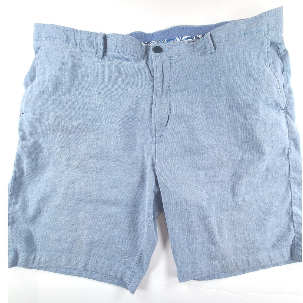 Tommy Bahama Chino Shorts Men 40x10 Blue Linen Flat Front Casual Summer Vacation